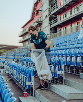 Inspiration for the World: The environmentalist Sebastian Vettle stayed behind for litter-picking exercise at Silverstone